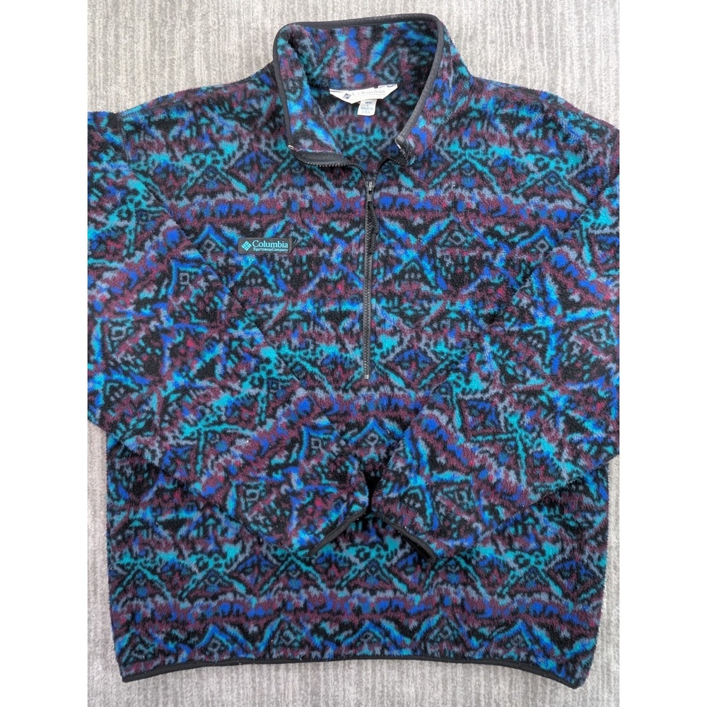 Vintage Columbia 1/4 Zip Fleece Pullover Western Large Made in USA Men's Aztec